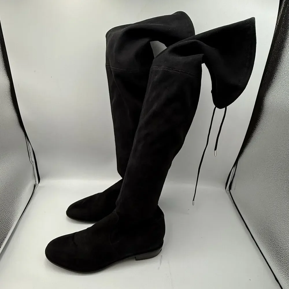 Marc Fisher Renn Over the Knee Boots SIZE 5.5 Womens Microsuede Tie Zip Black